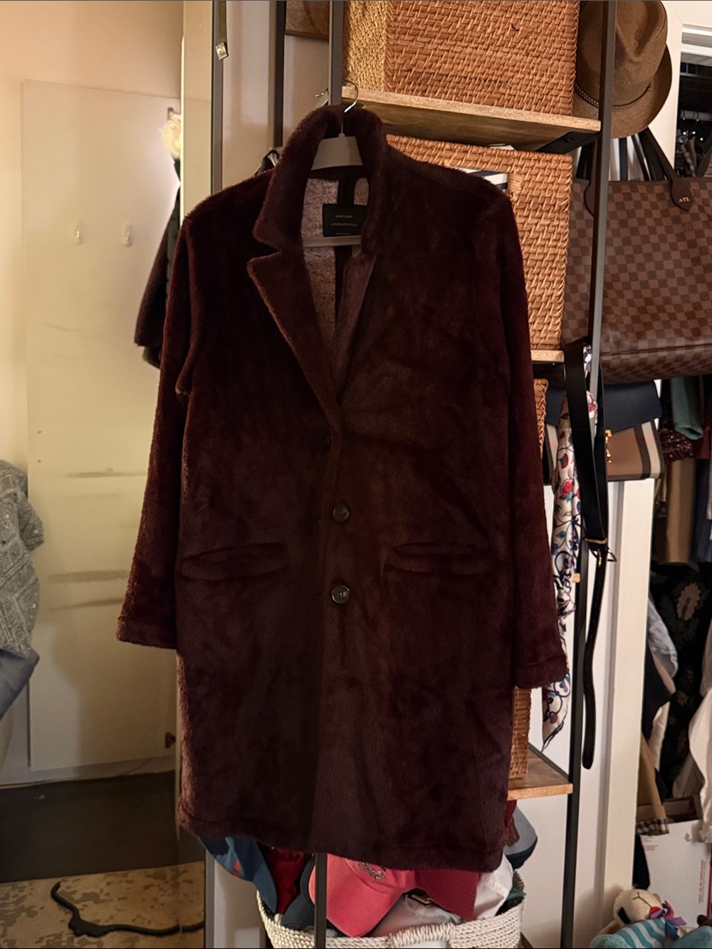 Sanctuary faux fur burgundy jacket - Anthropologie